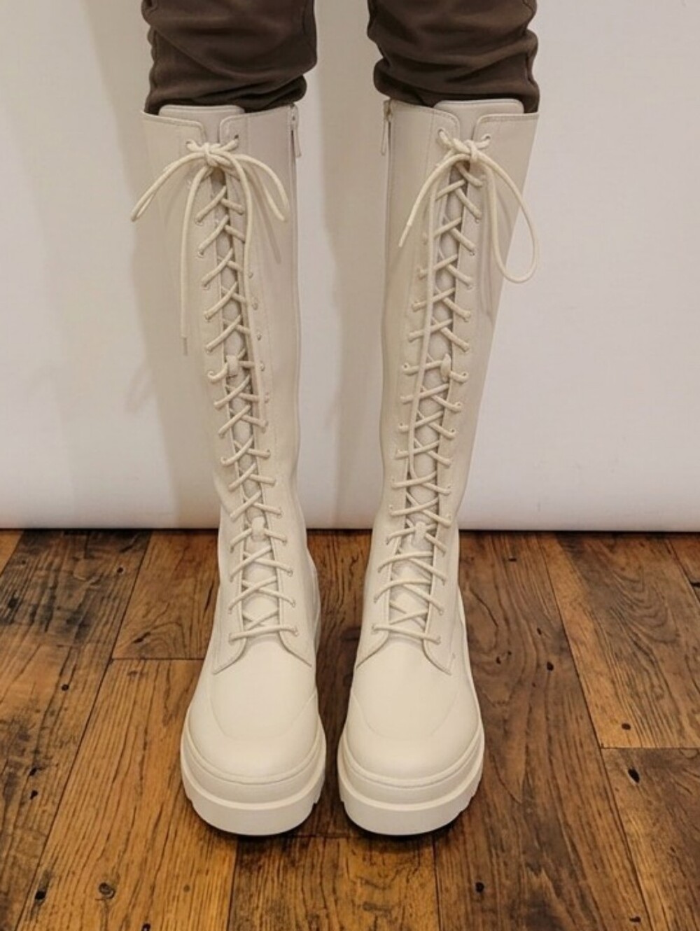 Sam Edelman Circus Tall Lace-Up Knee Boots in Light Cream
